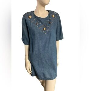 Visage 90s Boxy Blue and Silver Tunic with 3/4 Sleeves Size Medium